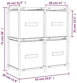 Armário de arrumação com 4 cestos tecido 63x30x71 cm aço cinza
