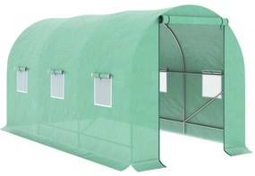 Outsunny Estufa Tipo Túnel 400x200x200cm Estufa de Túnel com Portas Enroláveis e 6 Janelas Cobertura de PE 140 g/m² Estrutura de Metal para Cultivo de Plantas Verduras Verde