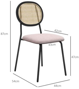 Conjunto de 2 Cadeiras de Sala de Jantar Cadeiras de Cozinha com Encosto em Vime Sintético 44x54x87 cm Rosa e Preto