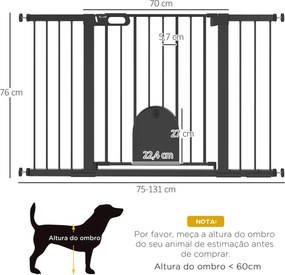 Barreira de Segurança de Animais de Estimação para Escadas e Portas com Aberturas de 75-131 cm com 3 Extensões Preto
