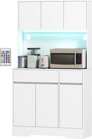 Armário de cozinha 100 x 38 x 180 cm com iluminação LED RGB, bancada, 6 portas, 2 gavetas, branco