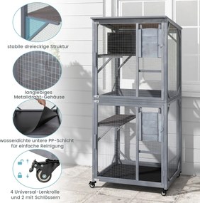 Caixa de areia industrial para gatos com entrada e compartimento aberto - marrom rústico