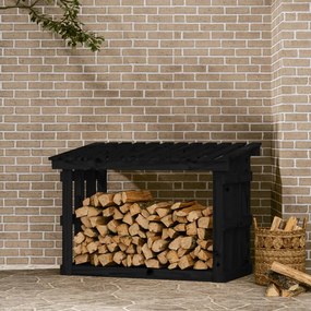vidaXL Suporte para lenha 108x64,5x77 cm pinho maciço preto