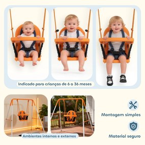 Baloiço Infantil de Aço para Crianças dos 6 aos 36 Meses com Encosto Alto e Arnês de Segurança 122x146x122 cm Laranja
