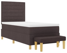 Cama Box Spring com Colchão &amp; Banco Marrom Escuro 80x200 cm Tecido