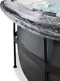 Piscina redonda Black Leather ø427x122cm com bomba de filtro de areia, cobertura e bomba de calor - preta