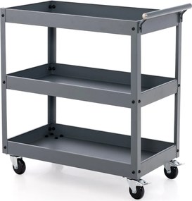 Carrinho utilitário de 3 níveis de alta capacidade metal 77,5 x 38 x 79 cm com 3 prateleiras e pega ergonómica Rodas para escritório Garagem Cinza