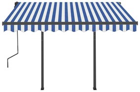 Toldo retrátil automático com postes 3,5x2,5 m azul e branco
