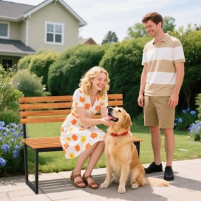 Banco jardim 110 x 55 x 85 cm de dois lugares Madeira de acácia Estrutura metálica resistente Jardim Preto e natural