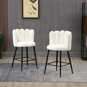Conjunto de 2 cadeiras altas de bar com apoio para os pés, em aço e tecido com efeito de lã felpuda, altura 65 cm, creme e preto