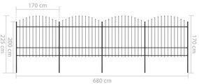 Cerca de jardim com topo em lanças (1,5-1,75)x6,8 m aço preto
