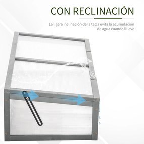 Outsunny Estufa de madeira natural e policarbonato 90x46x28 cm com tampa inclinada para plantas cinza