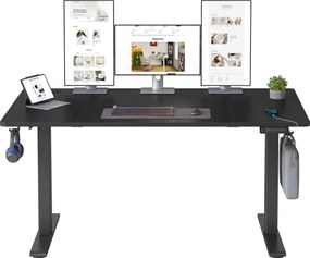 Secretária com regulação elétrica da altura 140 x 80 x (72-120) cm, secretária para trabalhar em pé com porta-cabos tipo C, preta