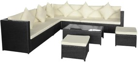 8 pcs conjunto lounge de jardim c/ almofadões vime PE preto