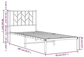 Estrutura de cama com cabeceira 80x200 cm metal preto