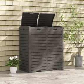 Caixote do lixo exterior 118 L x 2 com tampa dupla impermeável Alça para jardim Pátio Terraço Cozinha Castanho
