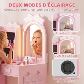 Toucador Infantil com Banco, 92 x 36 x 103,3 cm, Design 3 em 1, Cor-de-rosa