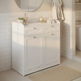 Armário de casa de banho, com 2 cestos de roupa suja removíveis 40 x 78,8 x 80 cm e 2 gavetas Branco