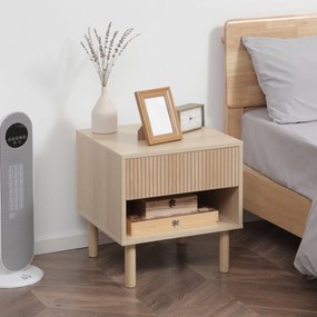 Mesa de Cabeceira com Gaveta e Prateleira Aberta Estilo Moderno para Quarto 47x47x50 cm Madeira