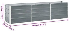 Canteiro elevado de jardim aço galvanizado 240x40x45cm cinzento