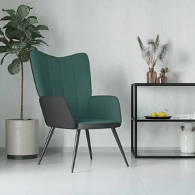 vidaXL Cadeira de descanso PVC e veludo verde-escuro