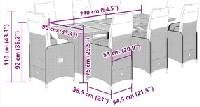 9 pcs conjunto de bistrô p/ jardim c/ almofadões vime PE preto