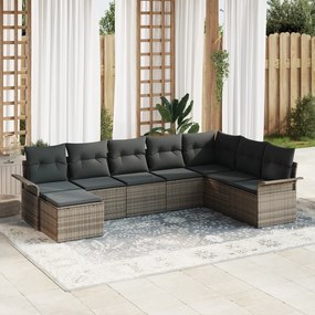 vidaXL Conjunto de Sofá de Jardim com 8 Peças e Almofadas Cinzas em Vime Poliéster