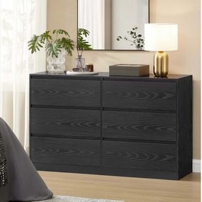 Cómoda Kailyn com seis gavetas para quarto 40 x 119,4 x 75 cm Preto