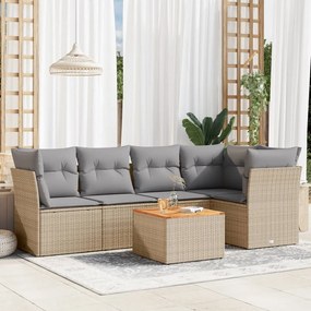 6 pcs conj. sofás jardim c/ almofadões vime PE bege misturado