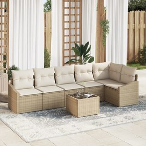 Conjunto de Jantar de Jardim de 7 Peças com Almofadas em Rattan Poli M