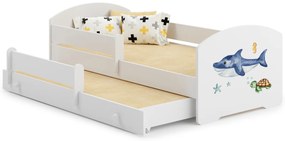 Cama infantil  dupla Luk 160x80 tubarão branca - colchão e estrado incluído
