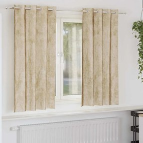 Cortinas de Veludo - 2 pcs com Ilhós Creme 175x140 cm