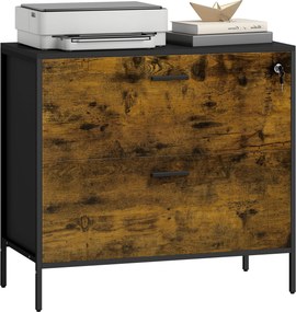 HOMCOM Móvel Arquivo para Escritório com 2 Gavetas Bloco de Gavetas para Arquivos com Fechadura 80x39x73,5 cm Preto e Marrom | AOSOM Portugal