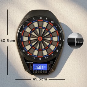 Alvo Eletrónico com 6 Dardos e 24 Pontas Macias Ecrã LED 34 Jogos e 2235 Programas 60,5x45,5x3,6 cm Multicolor