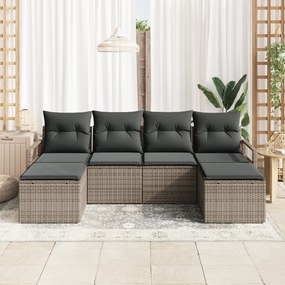 Conjunto de Sofá de Jardim de 6 Peças com Almofadas Cinza Rattan Polié
