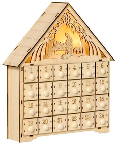 HOMCOM Calendário de Advento de Madeira com Luzes Calendário de Advento com 24 Caixas de Contagem Regressiva 26,6x6x30 cm Madeira