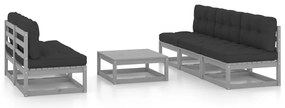 6 pcs conjunto lounge de jardim c/ almofadões pinho maciço