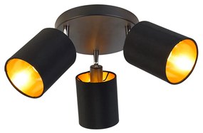 Projetores modernos pretos com interior dourado 3 luzes - Lofty Moderno