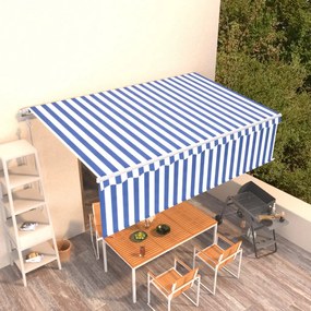 Toldo retrátil automático com estore 5x3 m azul e branco