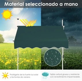 Toldo Telescópico e Retrátil 150 cm Resistente aos Raios UV Impermeável com Manivela Altura Regulável para Janela Varanda Jardim Verde