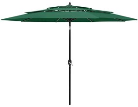 vidaXL Guarda-sol de jardim 3 camadas c/ poste de alumínio 3 m verde