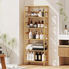 Estante de Bambu de 6 Níveis Prateleiras Ajustáveis para Espaços Pequenos Casa de Banho Cozinha 60x26x161 cm Madeira