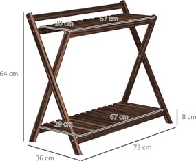 Conjunto de 2 suportes para plantas de interior com 2 níveis 73 x 36 x 64 cm, , prateleiras para plantas e suporte traseiro, castanhos