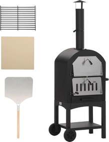 Forno de pizza exterior a carvão vegetal - Churrasqueira com rodas - Aço ao carbono preto-acinzentado