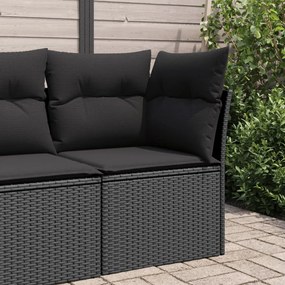 vidaXL Sofá de canto p/ jardim c/ almofadões vime PE preto