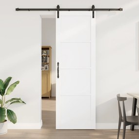 vidaXL Porta Deslizante com Conjunto de Ferragem Branca 78x232 cm Madeira Sólida de Pinho