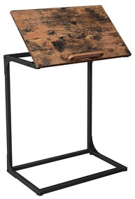 Mesa lateral para sofá com tampo inclinado e estrutura de aço. | VASAGLE | 55 x 35 x 66 cm | marrom rústico e preto | LNT057B01.