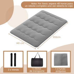 Colchão enrolável para o chão com capa lavável com bolsa de transporte 200 x 140 x 10 cm - cinzento
