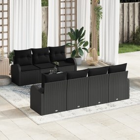 Conjunto de Sofá de Jardim de 8 Peças com Almofadas Preto Rattan Polié