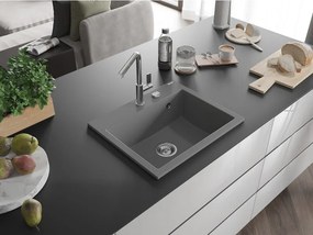 Mexen Oscar lava-loiça de granito de 1 câmara, 580 x 490 mm, cinzento, sifão cromado - 6519581000-71
